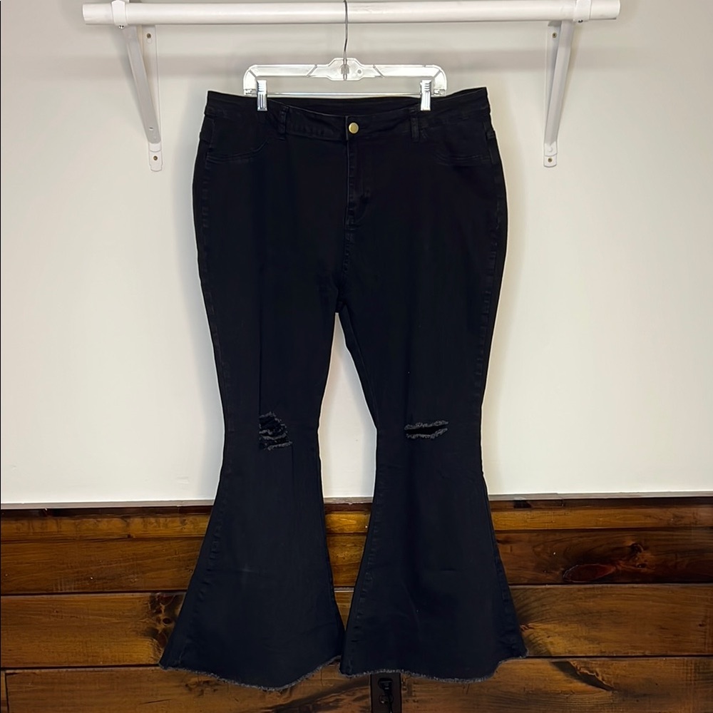 Amazon Black Flared Jeans with Distressed Details- 2X